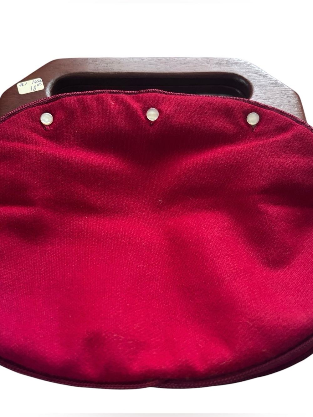 Structured Wooden-Handle Maroon Wristlet Clutch - Picture 3 of 7